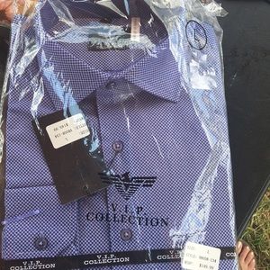 Blue/White Square Dress Shirt BRAND NEW